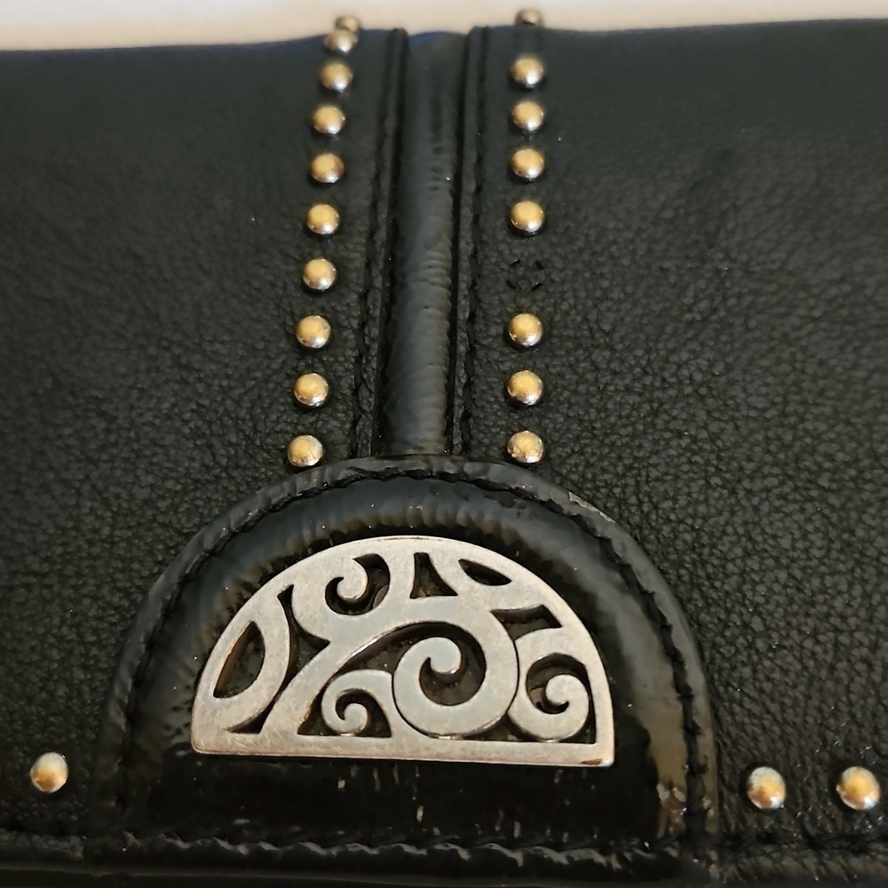 BRIGHTON Pretty Tough Black Leather Studded Checkbook Cardholder Wallet - Picture 3 of 14